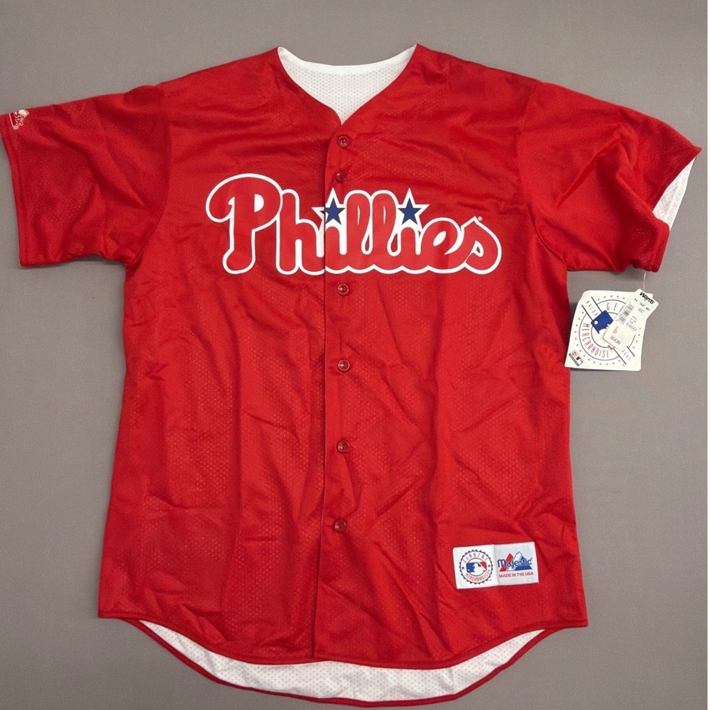 Majestic Philadelphia Phillies Reversible Baseball Jersey Red White Mens XL USA